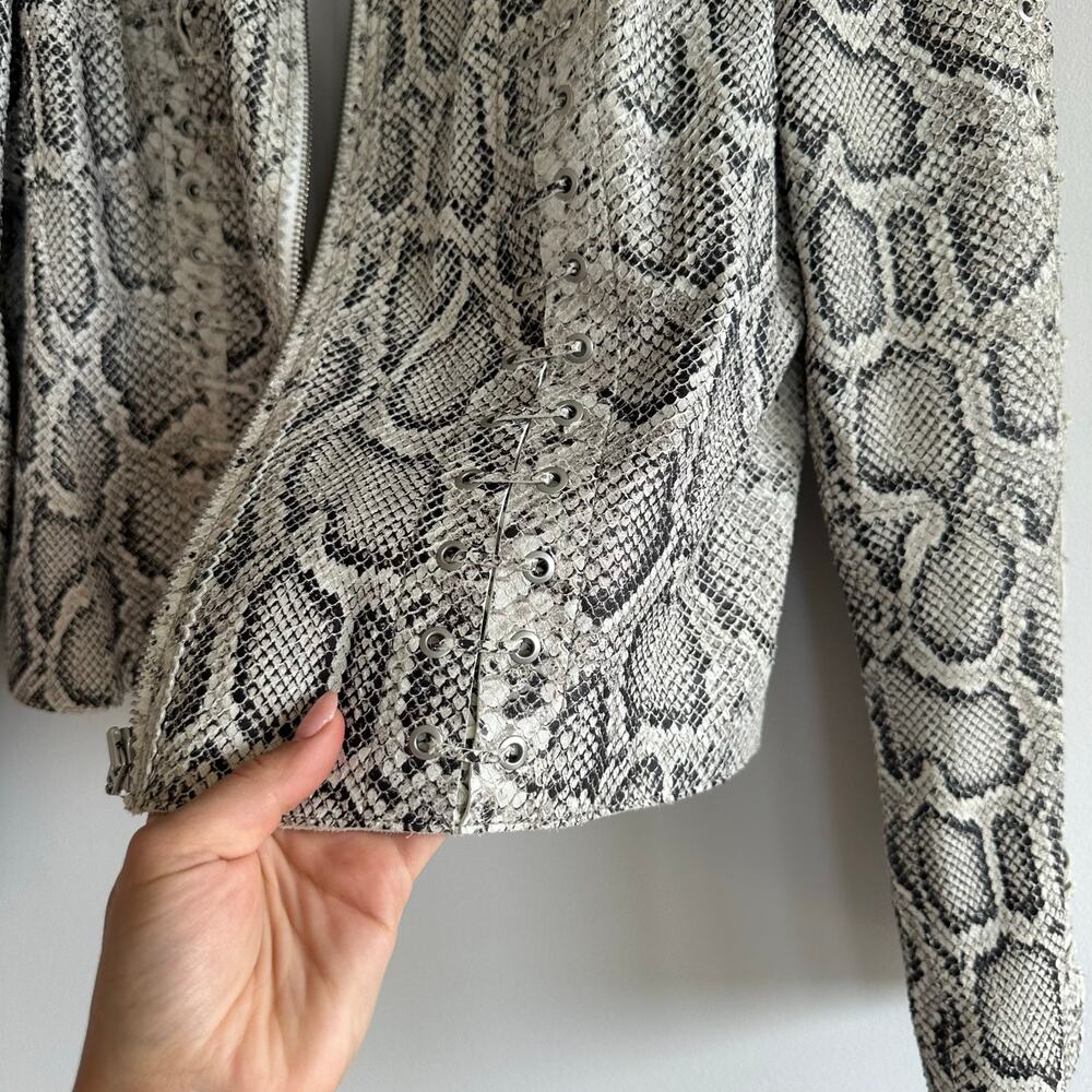 Elie Tahari Janet Python-Embossed Leather Jacket L - image 7